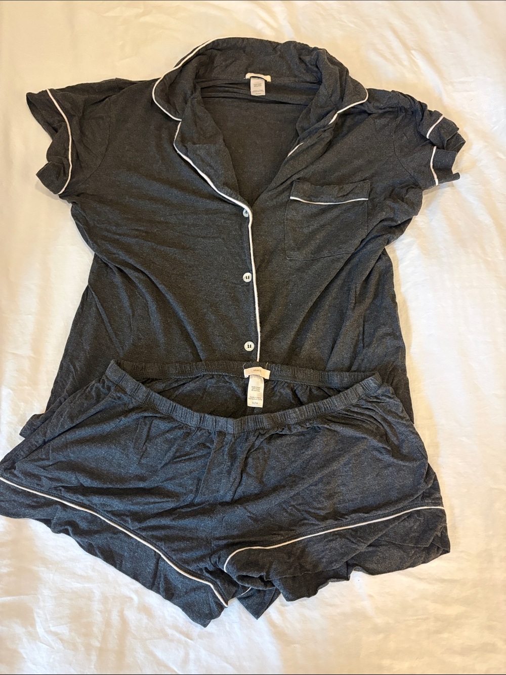 Eberjay Women’s shortie short Charcoal Short PJ Set with White Piping, size M